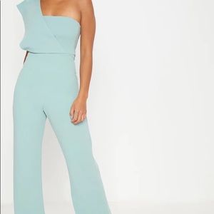 Mint one shoulder jumpsuit
